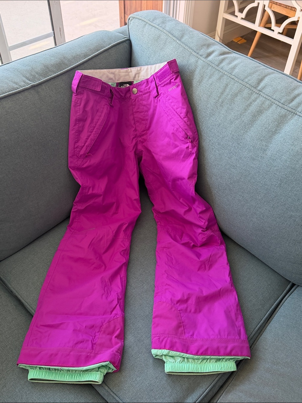 North Face 10/12 Magenta Snow Pants with Mint Cuffs
